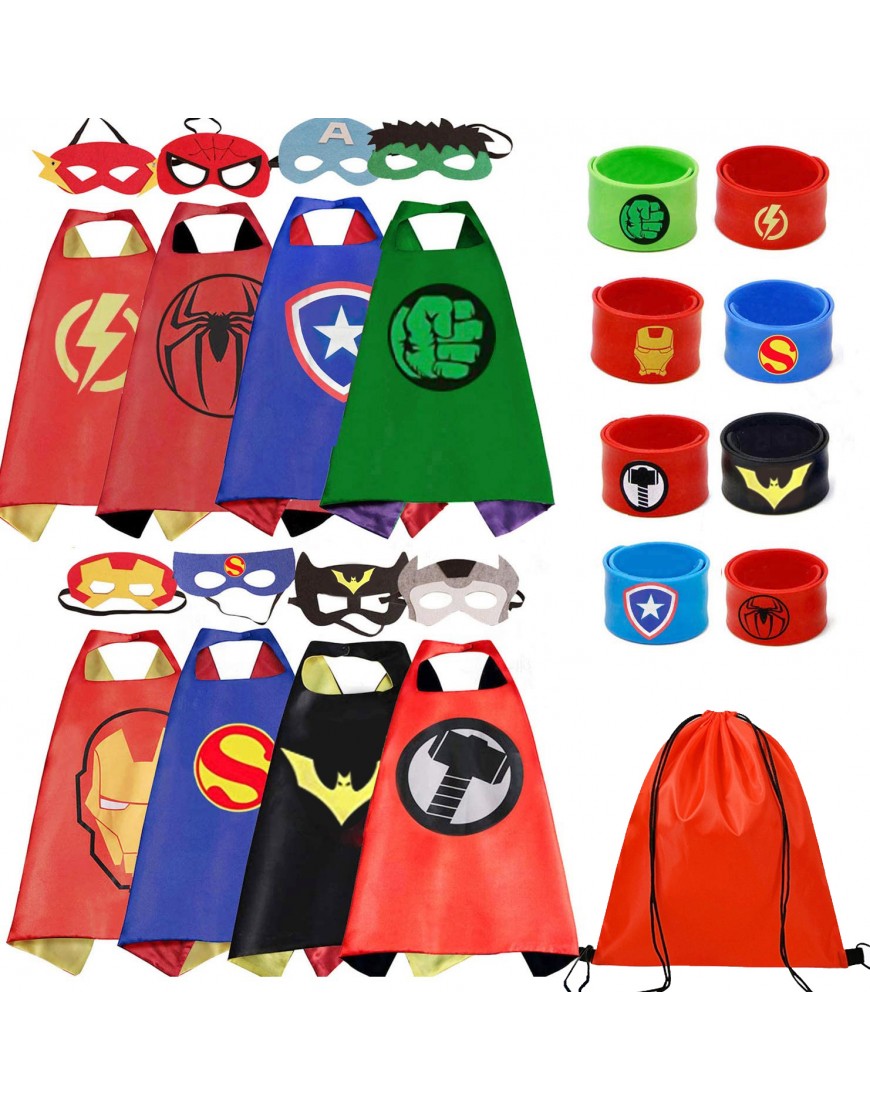 KARAZZO Superhero Capes for Kids 8PCS with Wristbands Halloween Costume Cosplay Festival Party Supplies Favors Dress Up Cloth Gifts for 3-12 Year Old Boys